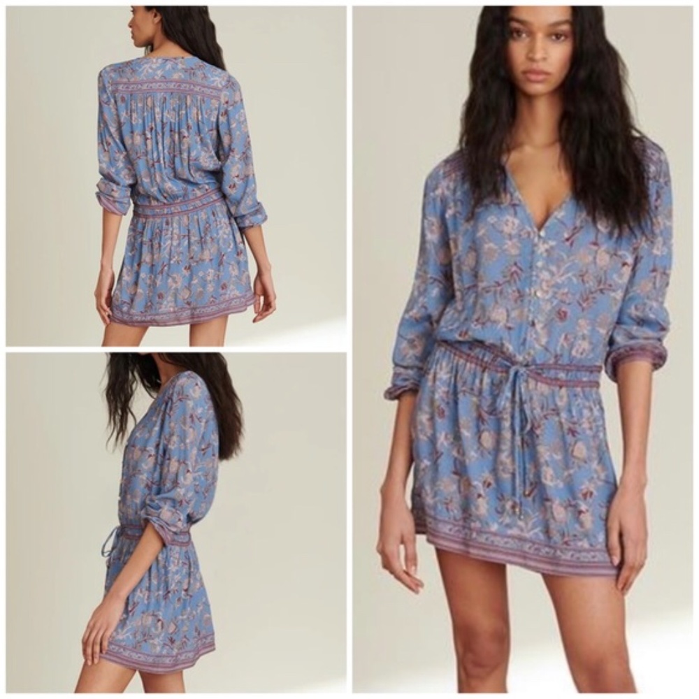 VERONICA BEARD Tiany Floral Drawstring Mini Dress Blue Cornflower Size 0 NWT